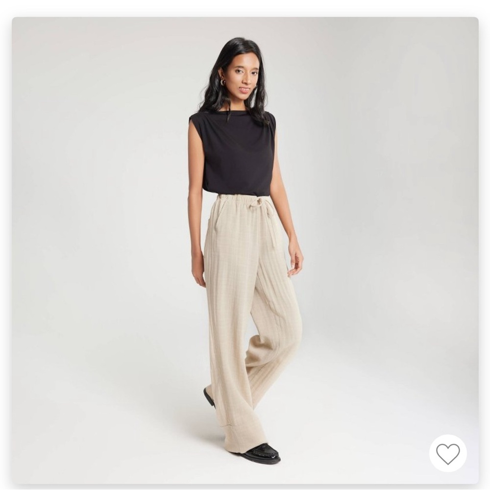 Women's Beige Wide-Leg Linen Pants